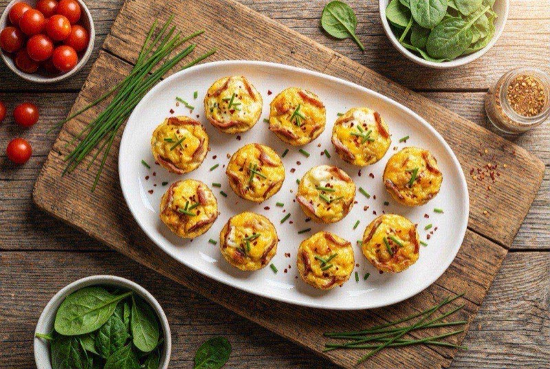 Turkey bacon cups filled with perfectly cooked eggs garnished with fresh chives