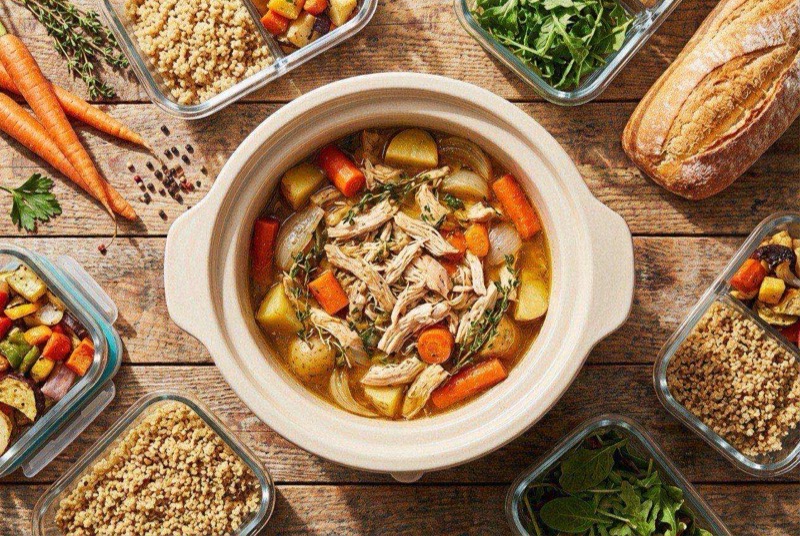 Fall-off-the-bone slow cooker chicken thighs with lemon slices and caramelized onions